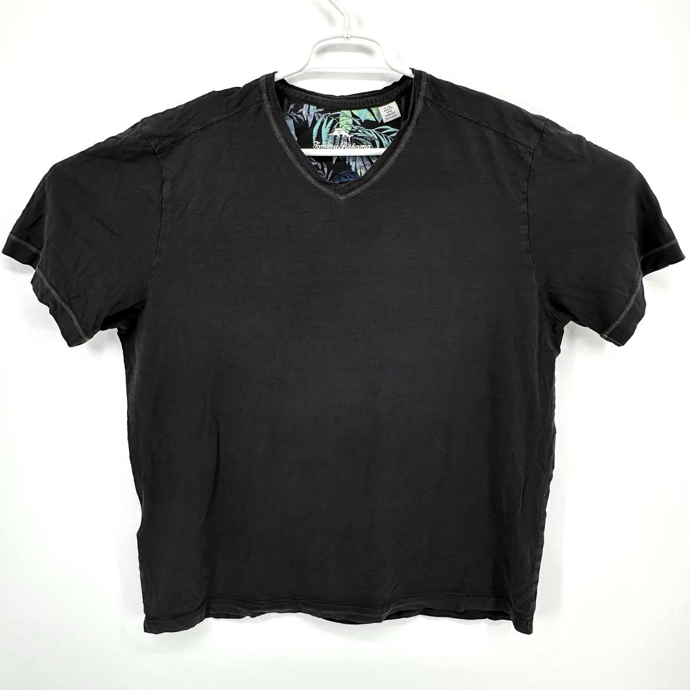 Tommy Bahama Men's Tee T-Shirt L Wave Tropic V Neck  Island Black